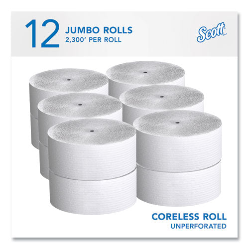 Image of Scott® 07005 Essential Coreless JRT, Septic Safe, 1-Ply, 3.75" x 2,300 ft, White, 12 Rolls/Carton