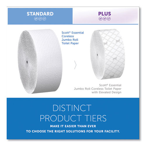 Image of Scott® 07005 Essential Coreless JRT, Septic Safe, 1-Ply, 3.75" x 2,300 ft, White, 12 Rolls/Carton