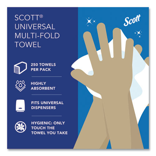 Image of Scott® 37490 Essential Multi-Fold Towels, 1-Ply, 8 x 9.4, White, 250/Pack, 16 Packs/Carton