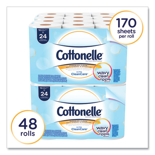 Image of Cottonelle® 12456 Clean Care Bathroom Tissue, Septic Safe, 1-Ply, White, 170 Sheets/roll, 48 Rolls/carton
