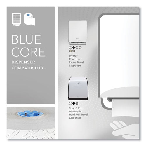 Image of Scott® 25702 Pro Hard Roll Paper Towels with Elevated Scott Design for Scott Pro Dispenser, Blue Core Only, 1-Ply, 1,150 ft, 6 Rolls/CT