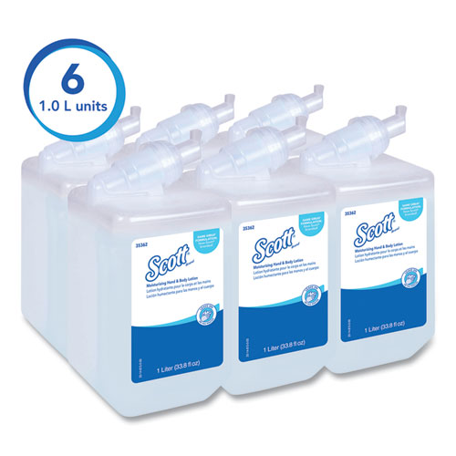 Image of Scott® 35362 Moisturizing Hand and Body Lotion, 1 L Bottle, Fresh Scent, 6/Carton