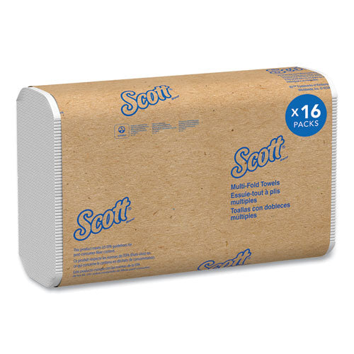 Image of Scott® 37490 Essential Multi-Fold Towels, 1-Ply, 8 x 9.4, White, 250/Pack, 16 Packs/Carton