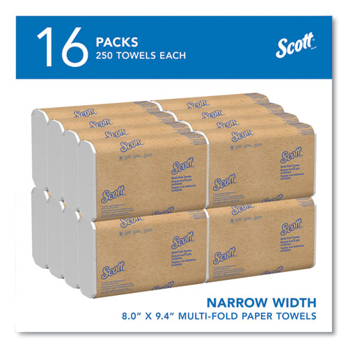 Image of Scott® 37490 Essential Multi-Fold Towels, 1-Ply, 8 x 9.4, White, 250/Pack, 16 Packs/Carton