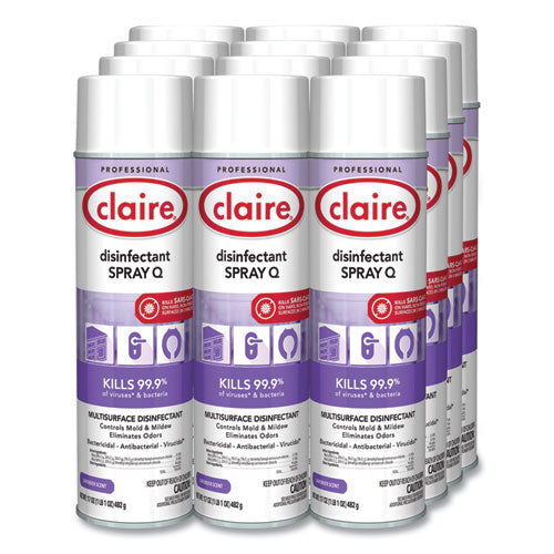 Image of Claire® CL1003 Spray Q Disinfectant. Lavender Scent, 17 oz Aerosol Spray, Dozen