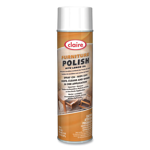 Image of ClaireÂ® Furniture Polish with Lemon Oil, Lemon Scent; 19 oz Aerosol Spray, Dozen