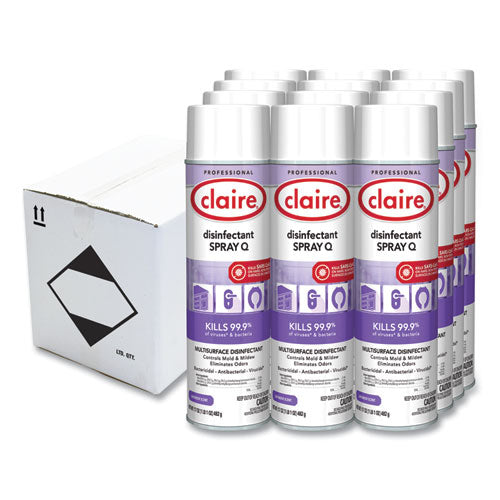 Image of Claire® CL1003 Spray Q Disinfectant. Lavender Scent, 17 oz Aerosol Spray, Dozen