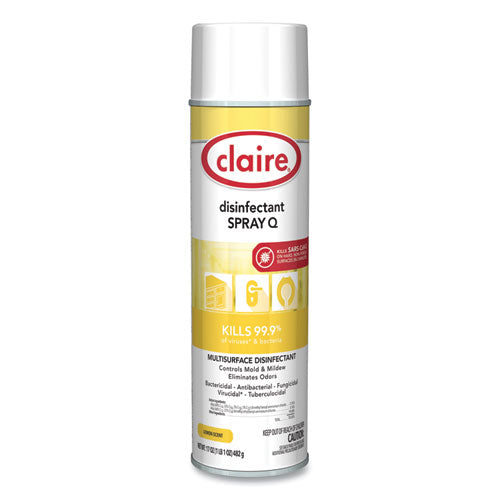 Image of Claire® CL1002 Spray Q Disinfectant, Lemon Scent, 17 oz Aerosol Spray, Dozen