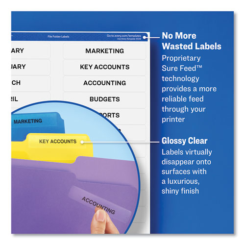 Image of Avery® 05029 Clear Permanent File Folder Labels With Sure Feed Technology, 0.66 X 3.44, Clear, 30/sheet, 15 Sheets/pack