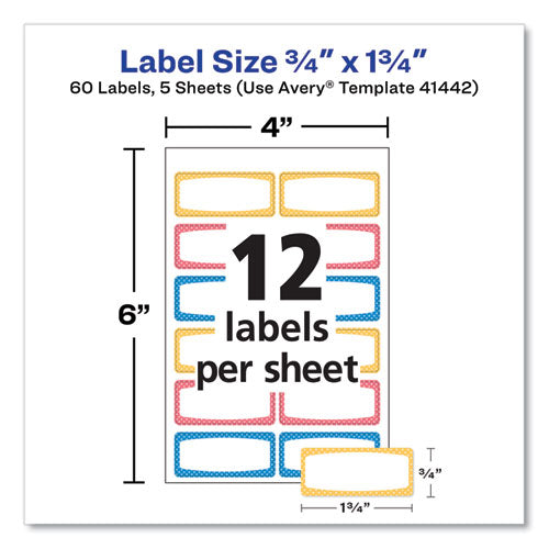 Image of Avery® 41442 Avery Kids Handwritten Identification Labels, 1.75 X 0.75, Borders: Blue, Orange, Yellow, 12 Labels/sheet, 5 Sheets/pack