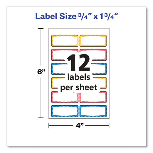 Image of Avery® 41442 Avery Kids Handwritten Identification Labels, 1.75 X 0.75, Borders: Blue, Orange, Yellow, 12 Labels/sheet, 5 Sheets/pack