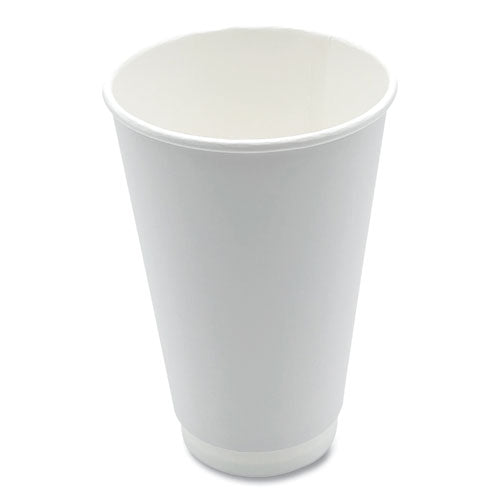 Image of Boardwalk® BWKDW16HCUPPK Paper Hot Cups, Double-Walled, 16 oz, White, 25/Pack