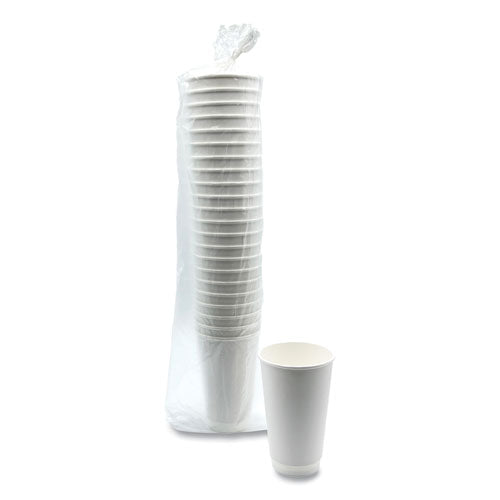 Image of Boardwalk® BWKDW16HCUPPK Paper Hot Cups, Double-Walled, 16 oz, White, 25/Pack