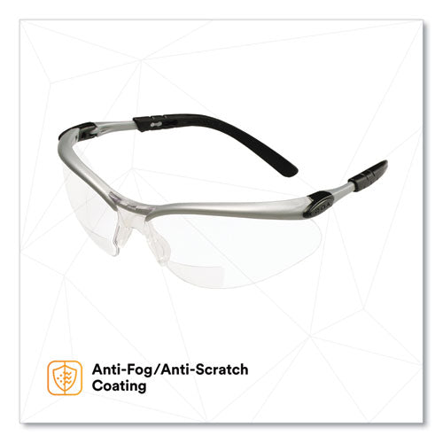 Image of 3M 11376-00000-20 BX Molded-In Diopter Safety Glasses, 2.5+ Diopter, Silver/Black Half Frame, Clear Dual Lens