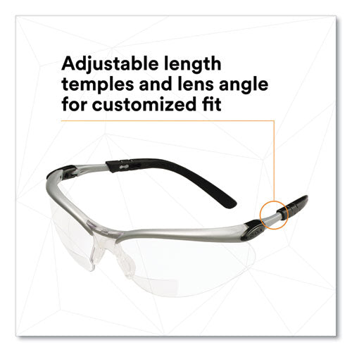 Image of 3M 11376-00000-20 BX Molded-In Diopter Safety Glasses, 2.5+ Diopter, Silver/Black Half Frame, Clear Dual Lens