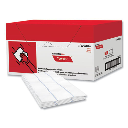 Image of Cascades PRO W930 Tuff-Job Foodservice Towels, 1/4 Fold, 13 x 24, White/Blue, 72/Carton