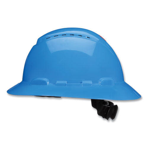 Image of 3M H-803SFV-UV SecureFit H-800 Series Hard Hat with UVicator, Vented, Full Brim, 4-Point Pressure Diffusion, One Size Fits Most, Blue