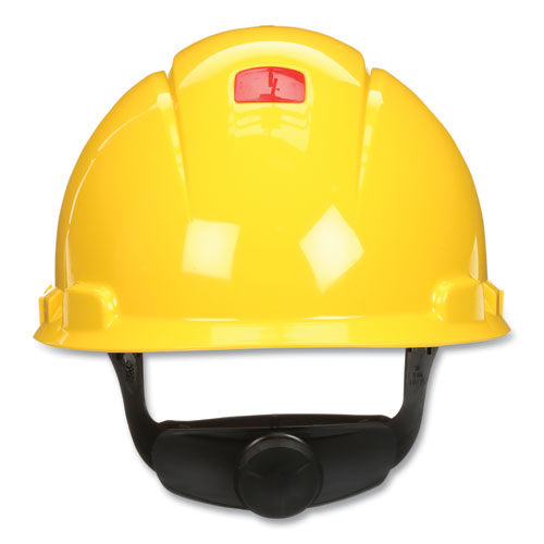 Image of 3M H-702SFV-UV SecureFit H-700 Series Hard Hat with UVicator, Vented, Front Brim, 4-Point Pressure Diffusion, One Size Fits Most, Yellow