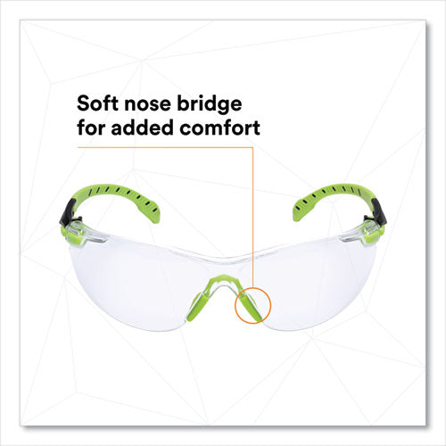 Image of 3M S1201SGAF Solus 1000 Series Safety Glasses, Frameless, Black/Green Arms, Clear Single Lens