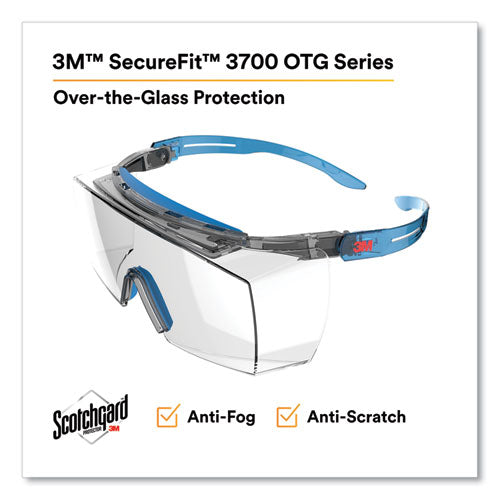 Image of 3M SF3701XSGAF-BLU SecureFit 3700 Protective Eyewear, Blue Half Frame OTG, Clear Single Lens