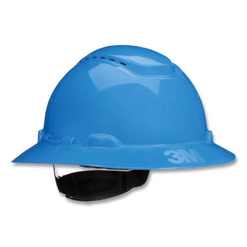 Image of 3M H-803SFV-UV SecureFit H-800 Series Hard Hat with UVicator, Vented, Full Brim, 4-Point Pressure Diffusion, One Size Fits Most, Blue