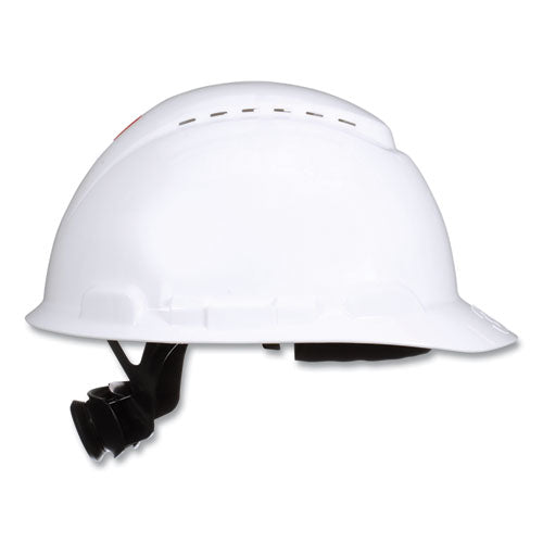 Image of 3M H-701SFV-UV SecureFit H-700 Series Hard Hat with UVicator, Front Brim, 4-Point Pressure Diffusion Ratchet, One Size Fits Most, White