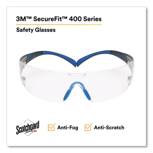 Image of 3M SF401SGAF-BLU SecureFit 400 Protective Eyewear, Frameless, Black/Blue Arms, Clear Single Lens