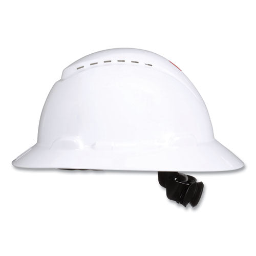 Image of 3M H-801SFV-UV SecureFit H-800 Series Hard Hat with UVicator, Vented, Full Brim, 4-Point Pressure Diffusion, One Size Fits Most, White