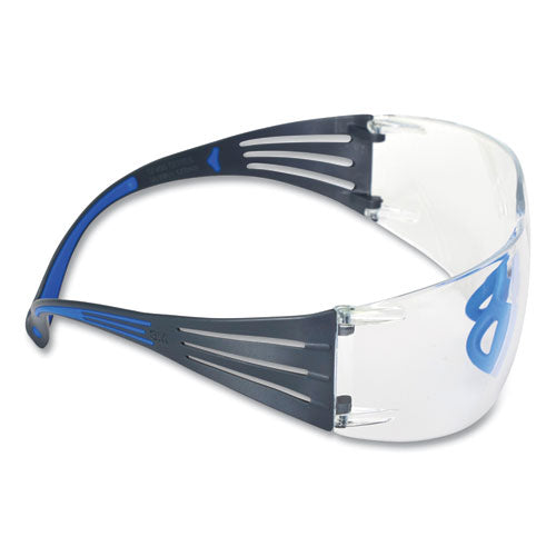 Image of 3M SF401SGAF-BLU SecureFit 400 Protective Eyewear, Frameless, Black/Blue Arms, Clear Single Lens