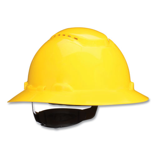 Image of 3M H-802SFV-UV SecureFit H-800 Series Hard Hat with UVicator, Vented, Full Brim, 4-Point Pressure Diffusion, One Size Fits Most, Yellow