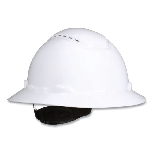 Image of 3M H-801SFV-UV SecureFit H-800 Series Hard Hat with UVicator, Vented, Full Brim, 4-Point Pressure Diffusion, One Size Fits Most, White