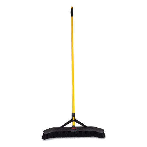 Image of Rubbermaid® Commercial 2186280 Maximizer Push-to-Center Broom, 24", Polypropylene Bristles, Yellow/Black