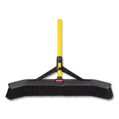 Image of Rubbermaid® Commercial 2186280 Maximizer Push-to-Center Broom, 24", Polypropylene Bristles, Yellow/Black