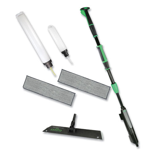 Image of Unger® UNGEFKT8 Excella Floor Cleaning Kit, 20" Gray Microfiber Head, 48" to 65" Black/Green Handle