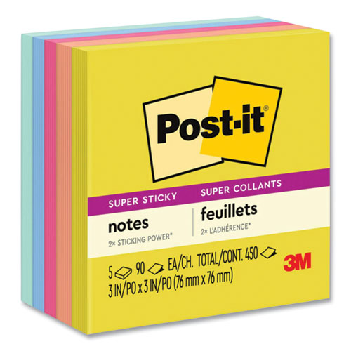 Image of Post-it® Notes Super Sticky 654-5SSJOY Note Pads in Summer Joy Collection Colors, 3" x 3", Summer Joy Collection Colors, 90 Sheets/Pad, 5 Pads/Pack