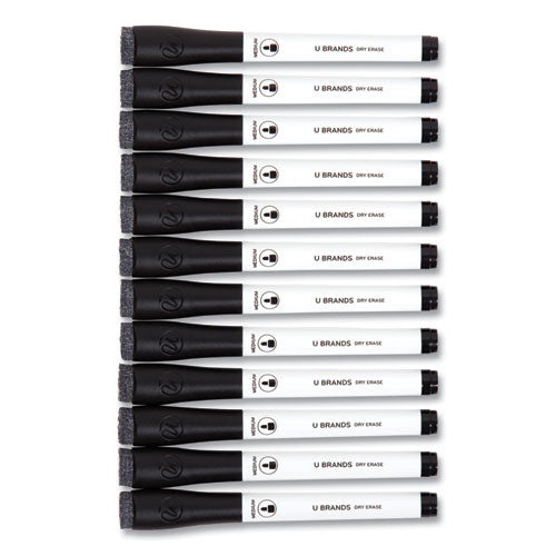 Image of U Brands 2922U00-12 Medium Point Low-Odor Dry-Erase Markers With Erasers, Medium Bullet Tip, Black, Dozen