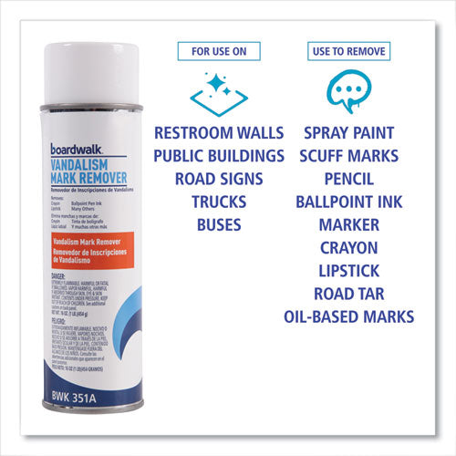 Image of BoardwalkÂ® Vandalism Mark Remover, 15 oz Aerosol Spray, 12/Carton
