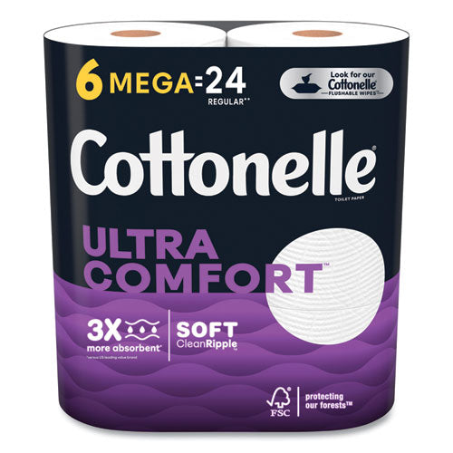 Image of Cottonelle® 55707 Ultra ComfortCare Toilet Paper, Soft Tissue, Septic Safe, 2-Ply, White, 284 Sheets/Roll, 6 Rolls/Pack, 36 Rolls/Carton