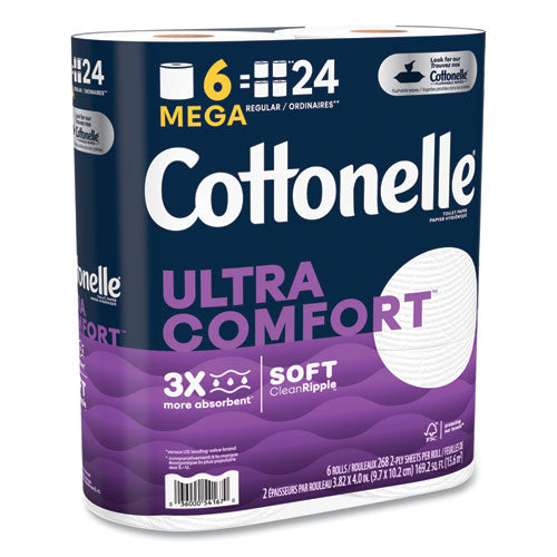 Image of Cottonelle® 55707 Ultra ComfortCare Toilet Paper, Soft Tissue, Septic Safe, 2-Ply, White, 284 Sheets/Roll, 6 Rolls/Pack, 36 Rolls/Carton