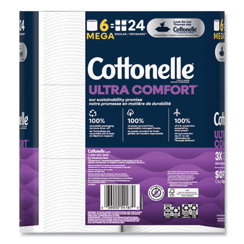 Image of Cottonelle® 55707 Ultra ComfortCare Toilet Paper, Soft Tissue, Septic Safe, 2-Ply, White, 284 Sheets/Roll, 6 Rolls/Pack, 36 Rolls/Carton
