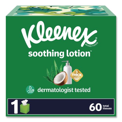 Image of Kleenex® 54271 Soothing Lotion Facial Tissue, 3-Ply, White, 60 Sheets/Box, 27 Boxes/Carton
