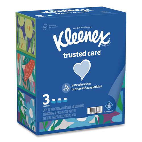 Image of Kleenex® 54303 Trusted Care Facial Tissue, 2-Ply, White, 160 Sheets/Box, 3 Boxes/Pack, 12 Packs/Carton