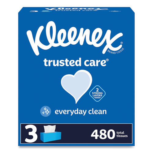 Image of Kleenex® 54303 Trusted Care Facial Tissue, 2-Ply, White, 160 Sheets/Box, 3 Boxes/Pack, 12 Packs/Carton
