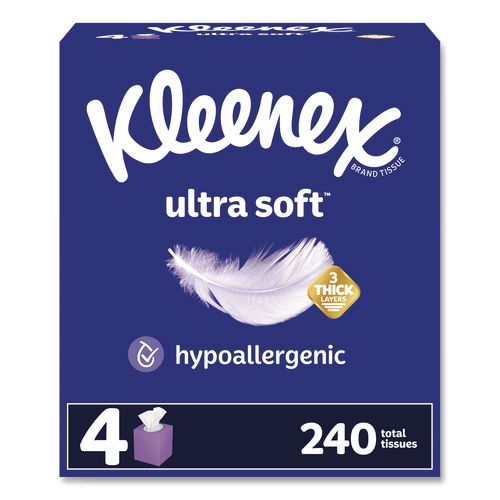 Image of Kleenex® 54308 Ultra Soft Facial Tissue, 3-Ply, White, 60 Sheets/Box, 4 Boxes/Pack, 12 Packs/Carton