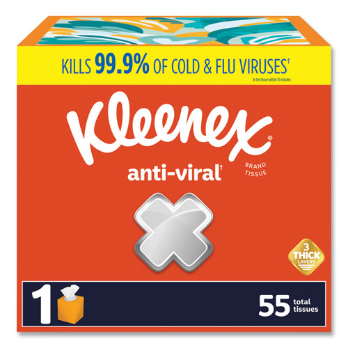 Image of Kleenex® 54505 Anti-Viral Facial Tissue, 3-Ply, White, 55 Sheets/Box, 27 Boxes/Carton