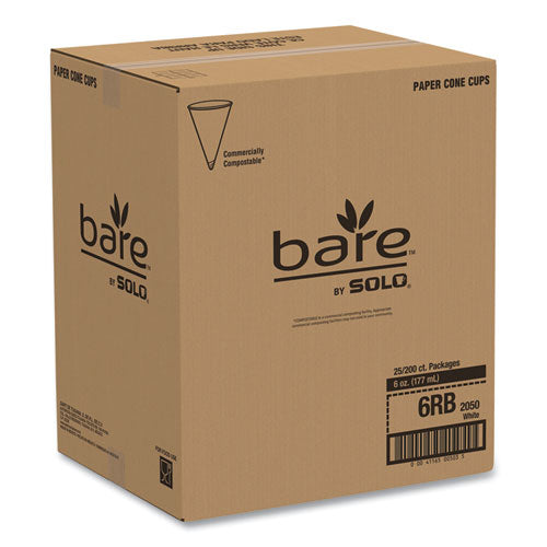 Image of SOLO® 6RB-2050 Bare Eco-Forward Treated Paper Cone Cups, ProPlanet Seal, 6 oz, White, 200/Sleeve, 25 Sleeves/Carton