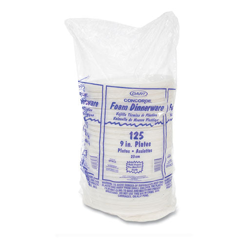 Image of Dart® 9PWCR Concorde Non-Laminated Foam Plates, 9" Dia, White, 125/pack