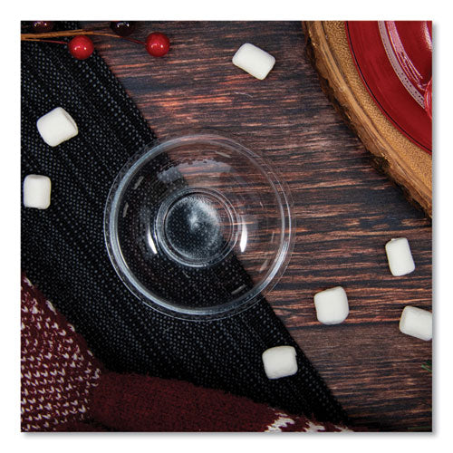 Image of Dart® DNR662 Plastic Dome Lid, No-Hole, Fits 9 oz to 22 oz Hot Cups, Clear, 100/Sleeve, 10 Sleeves/Carton