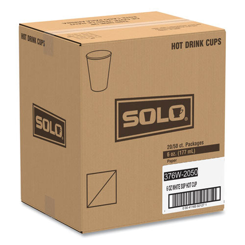 Image of SOLO® 376W-2050 Single-Sided Poly Paper Hot Cups, 6 Oz, White, 50/pack, 20 Packs/carton