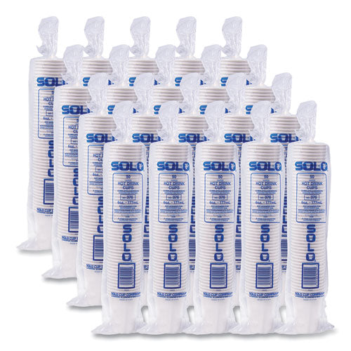 Image of SOLO® 376W-2050 Single-Sided Poly Paper Hot Cups, 6 Oz, White, 50/pack, 20 Packs/carton